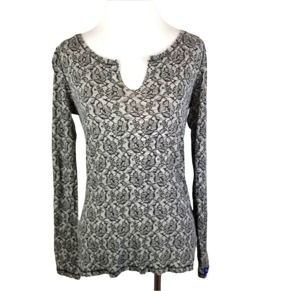 Lucky Brand B&W Floral Knit Top Size Small - Picture 1 of 7